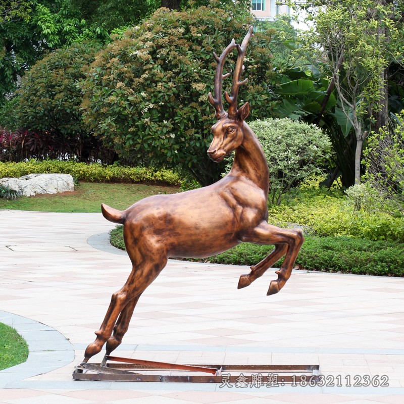 转头小鹿动物景观铜雕