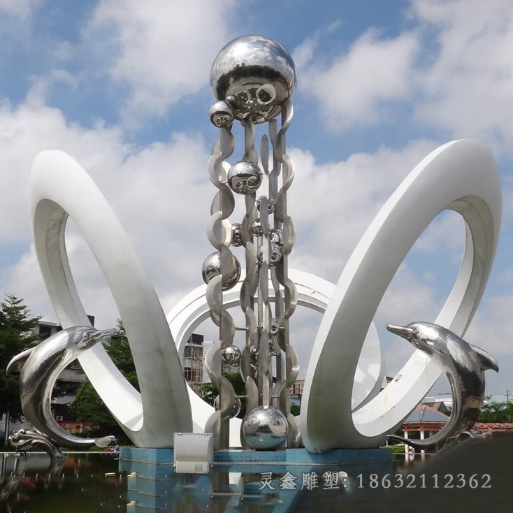 嬉戏海豚户外不锈钢雕塑