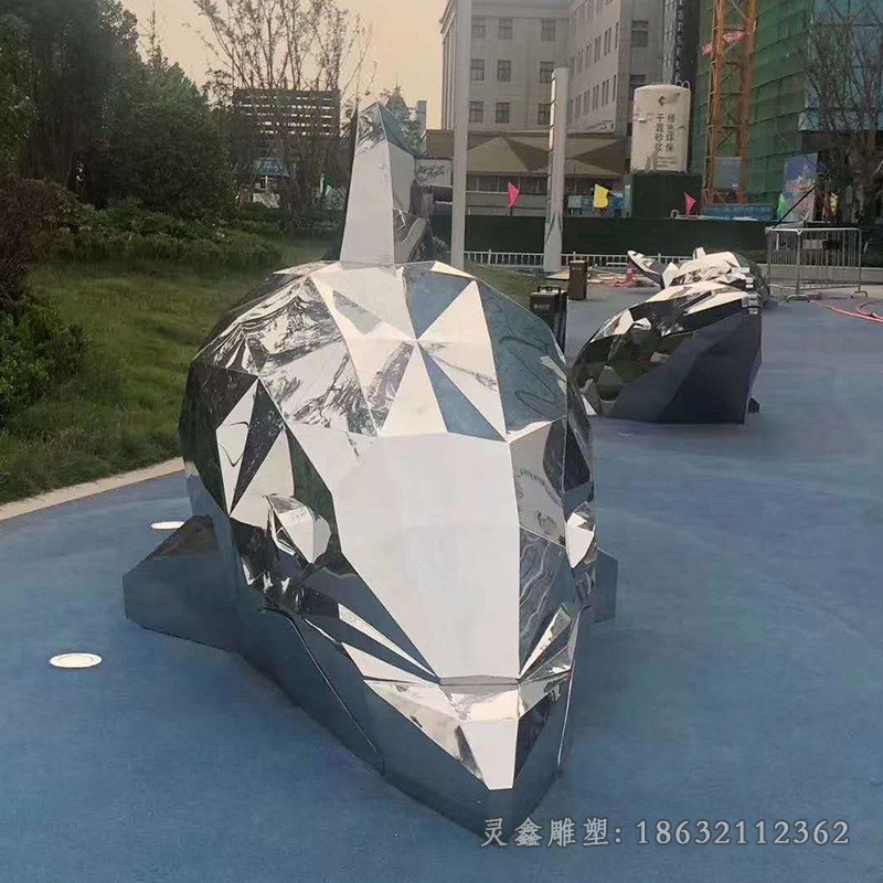 几何海豚不锈钢景观雕塑