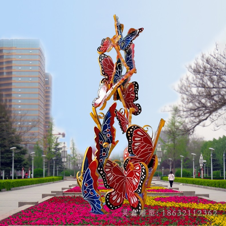 彩绘蝴蝶别墅不锈钢雕塑