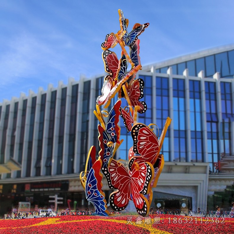彩绘蝴蝶商场不锈钢雕塑