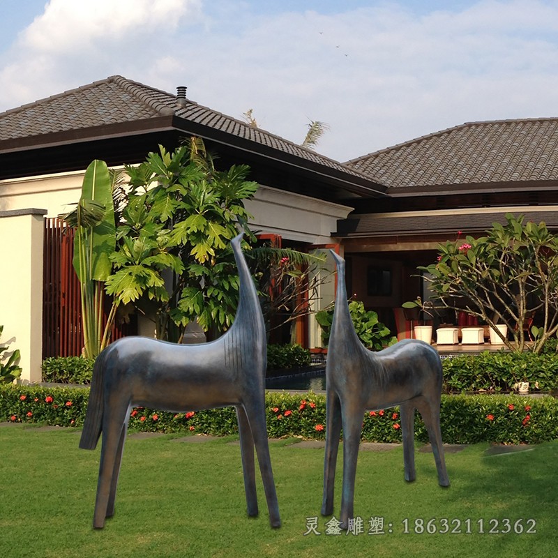 情侣马动物景观铜雕
