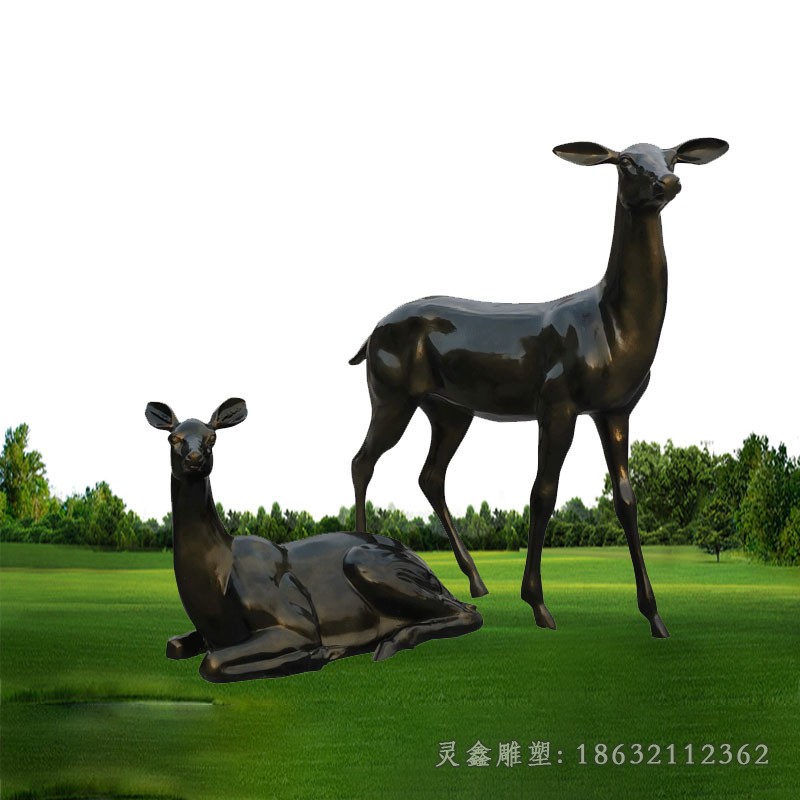 母子鹿城市动物铜雕