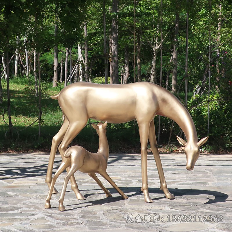 母子鹿校园动物铜雕