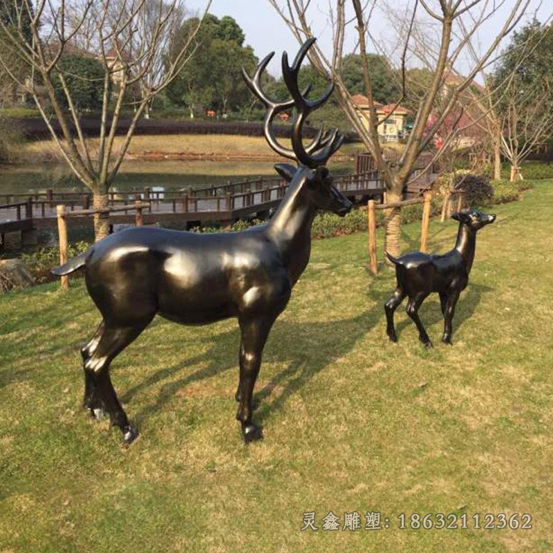母子鹿校园动物铜雕