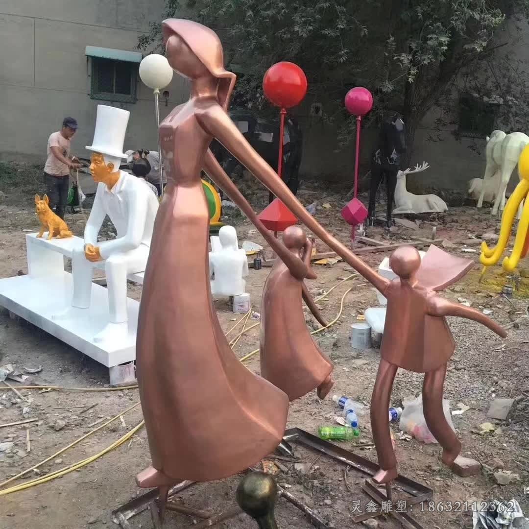 抽象母子人物小品铜雕