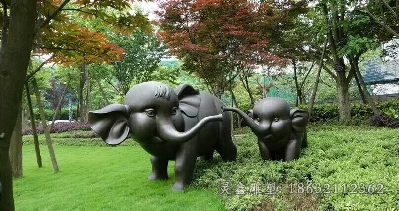 母子大象动物景观铜雕