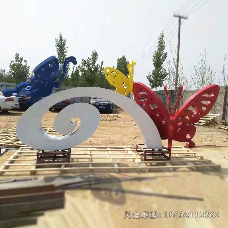 不锈钢彩绘蝴蝶城市雕塑