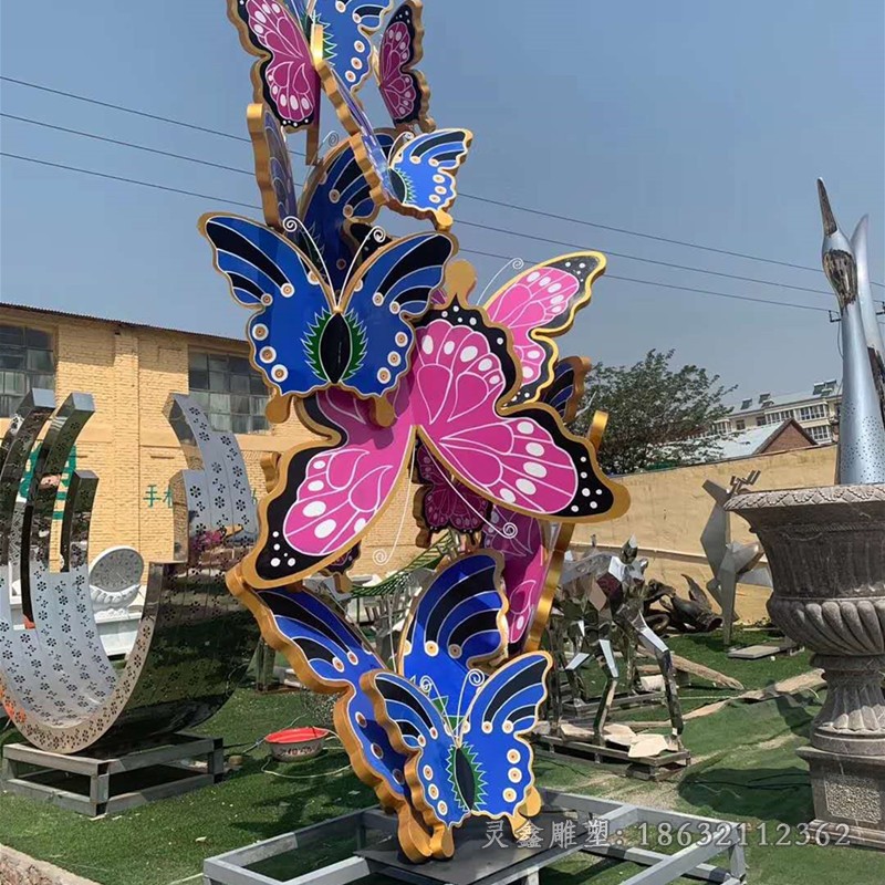 不锈钢彩绘蝴蝶园林雕塑