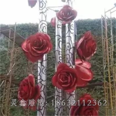 不锈钢红色花朵户外雕塑