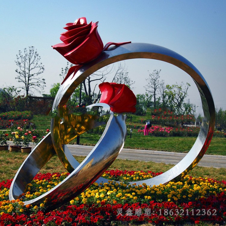 不锈钢玫瑰花戒指标志雕塑