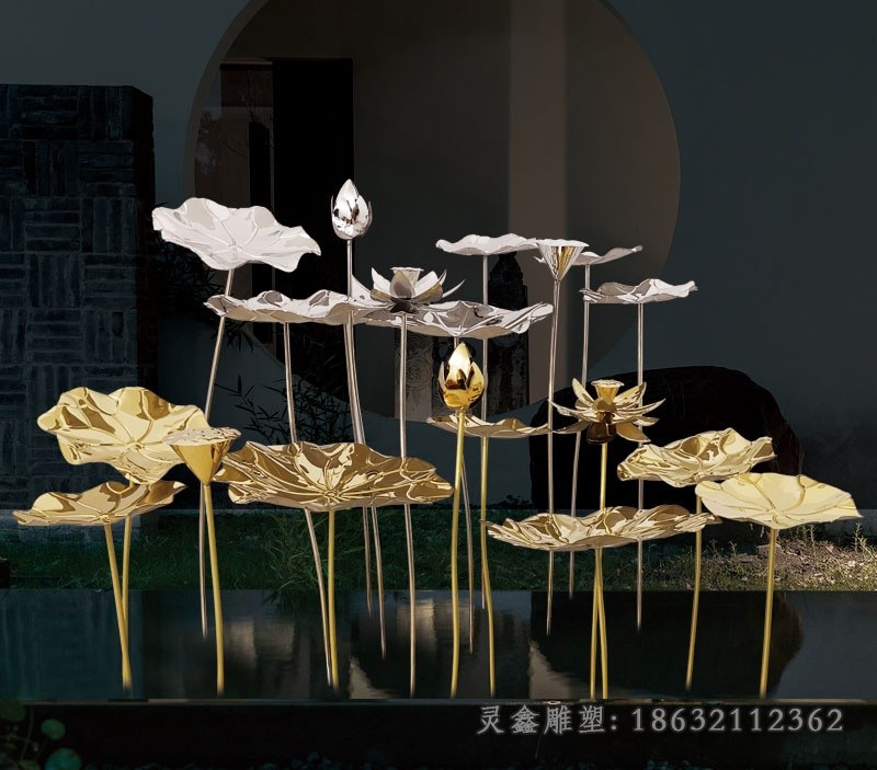 镜面荷叶庭院不锈钢雕塑