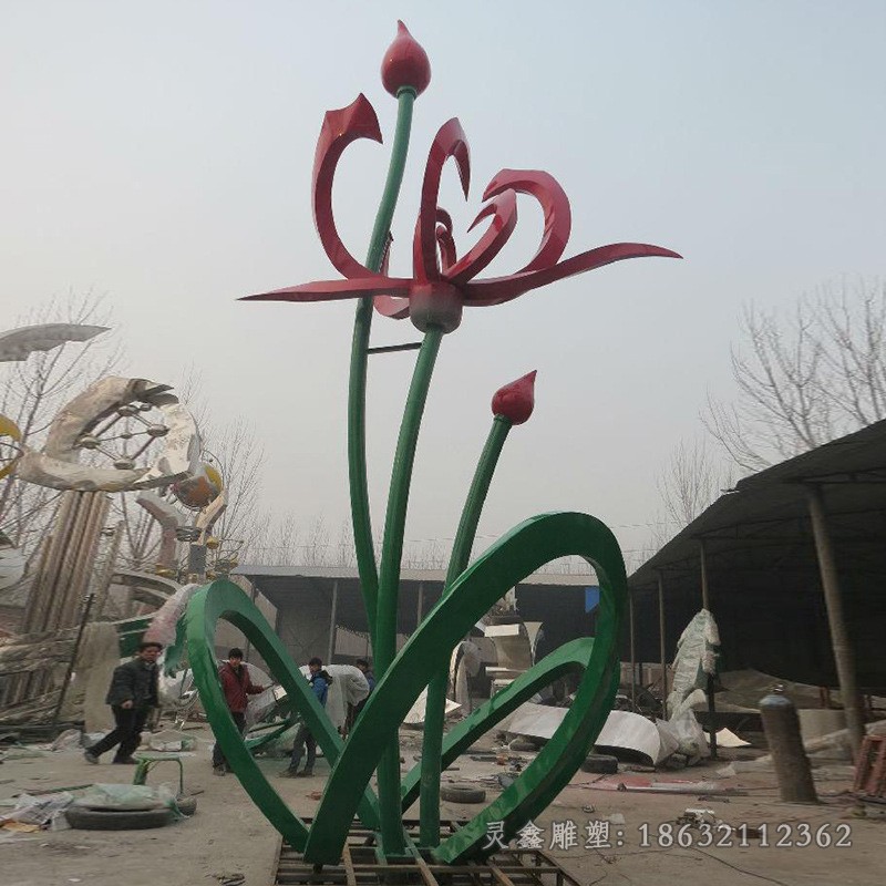 镜面荷花不锈钢标志雕塑