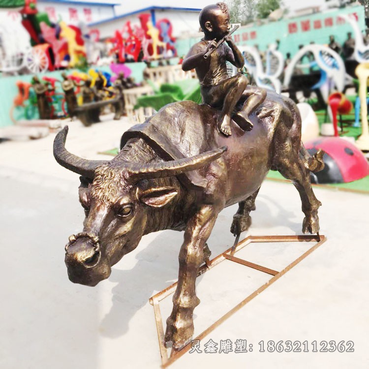 儿童嬉戏牧童骑牛人物铜雕