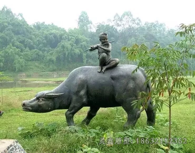 牧童骑牛户外景观铜雕