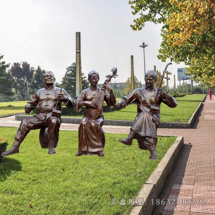 拉二胡园林人物铜雕