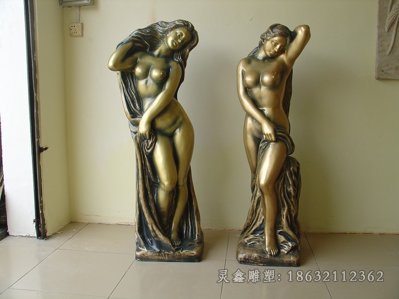 西方美女沐浴景观铜雕