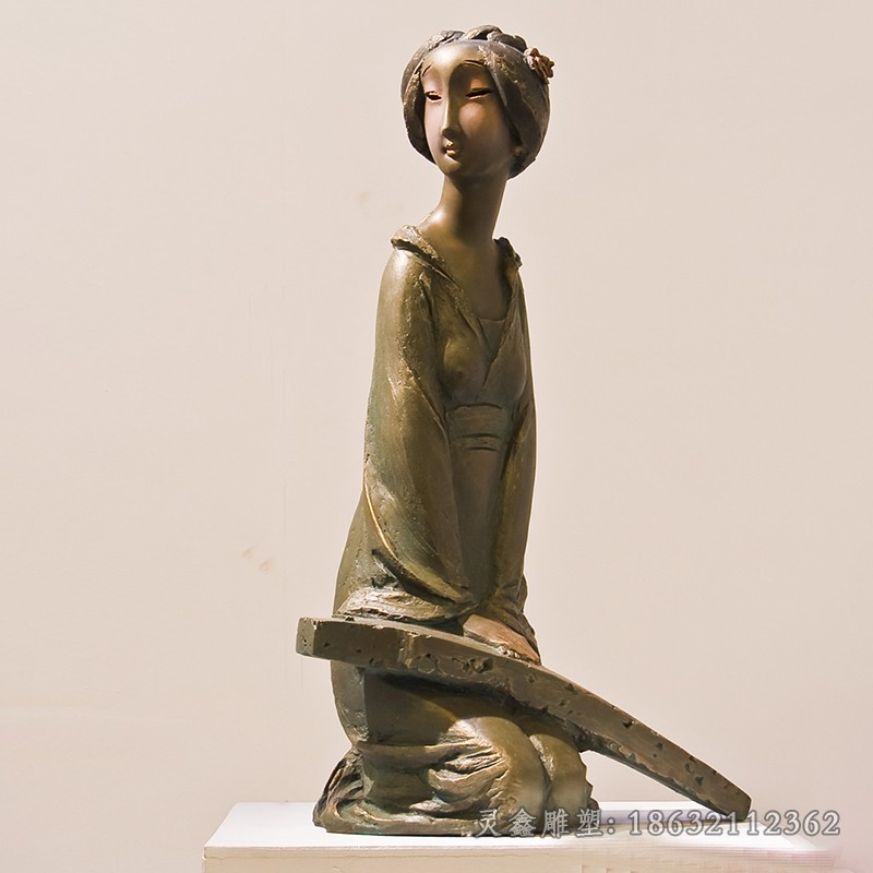 弹乐器抽象女人景观铜雕
