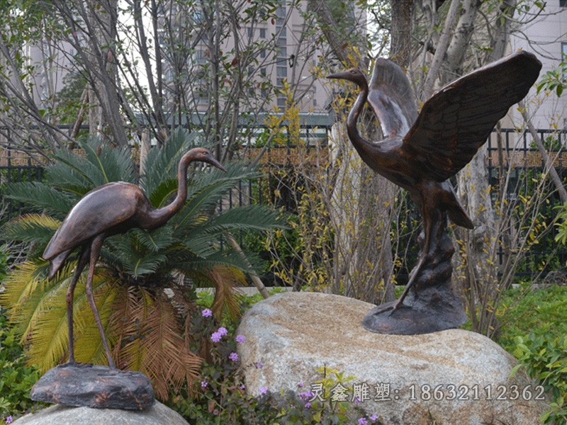 情侣仙鹤动物景观铜雕