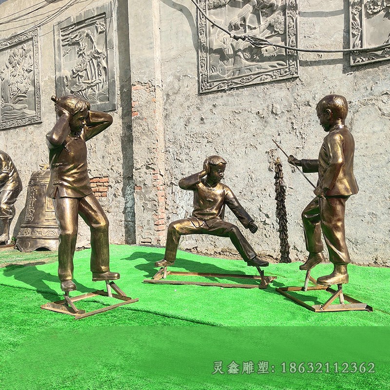 放鞭炮儿童人物铜雕