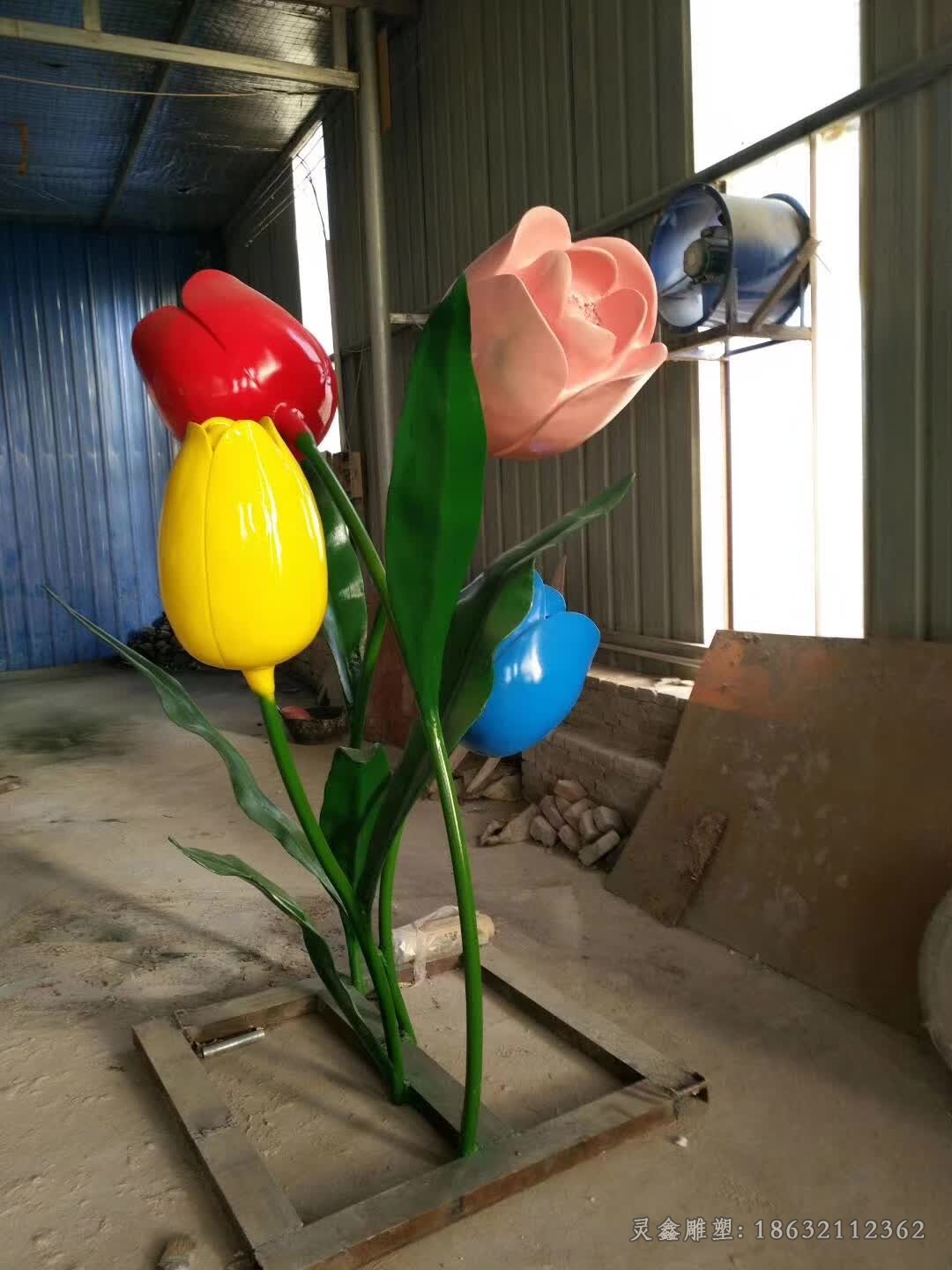不锈钢彩绘花朵校园雕塑