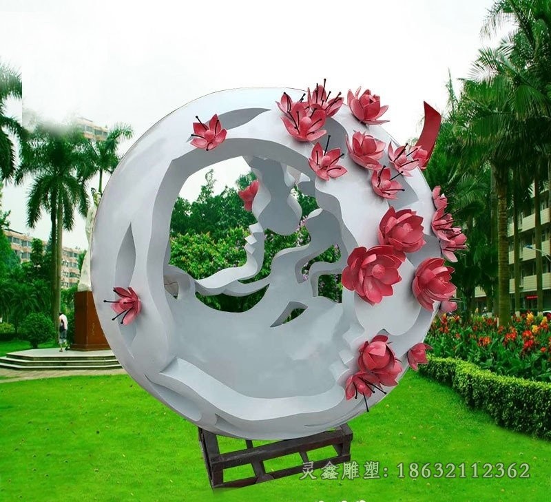 不锈钢彩绘花朵庭院雕塑