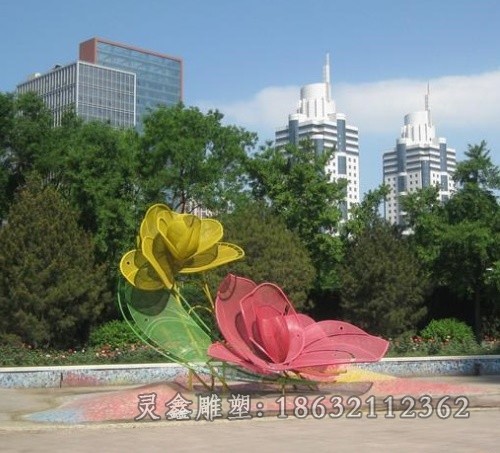 不锈钢彩绘花朵庭院雕塑
