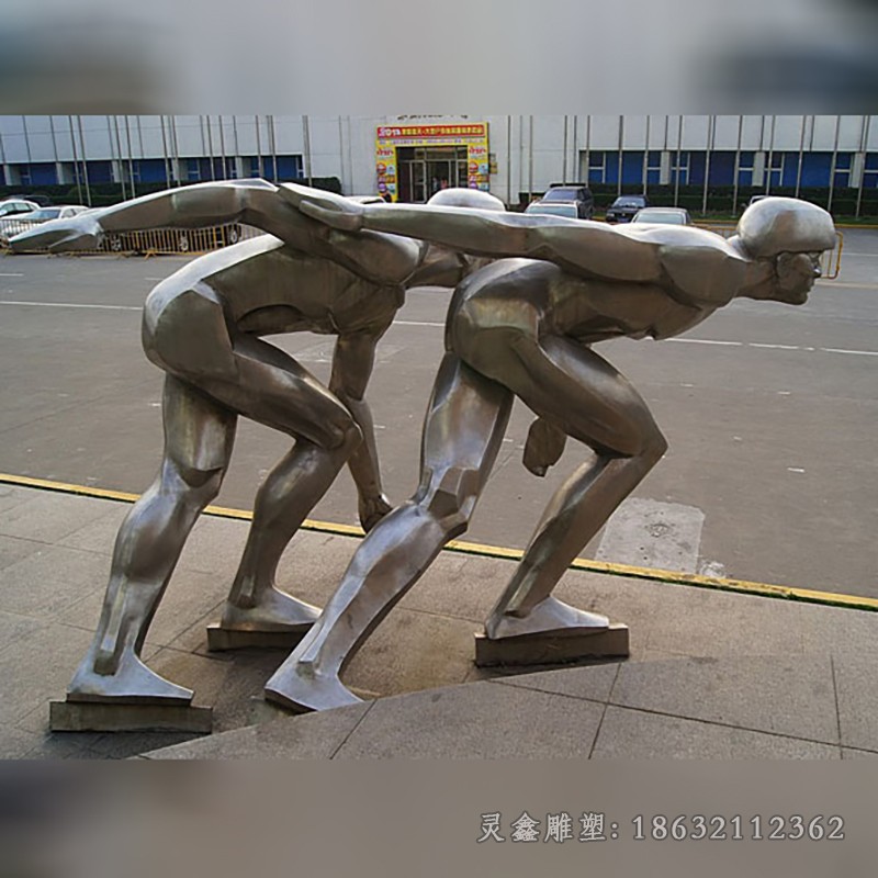 不锈钢滑冰广场人物雕塑