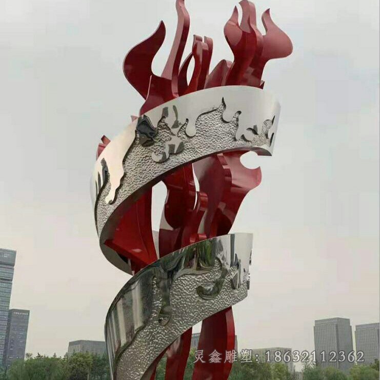 不锈钢彩绘火炬景观雕塑