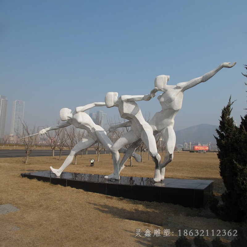 不锈钢击剑人物景观雕塑