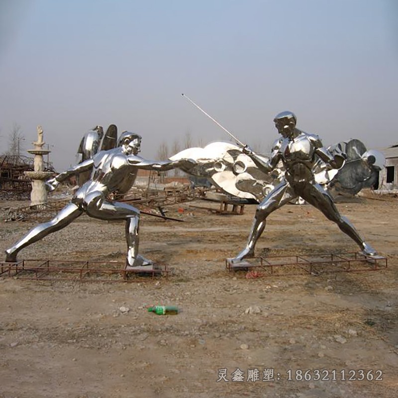 不锈钢击剑人物抽象雕塑