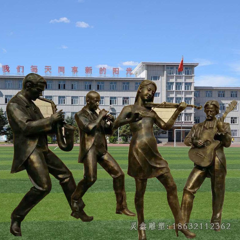 抽象人物演奏景观铜雕
