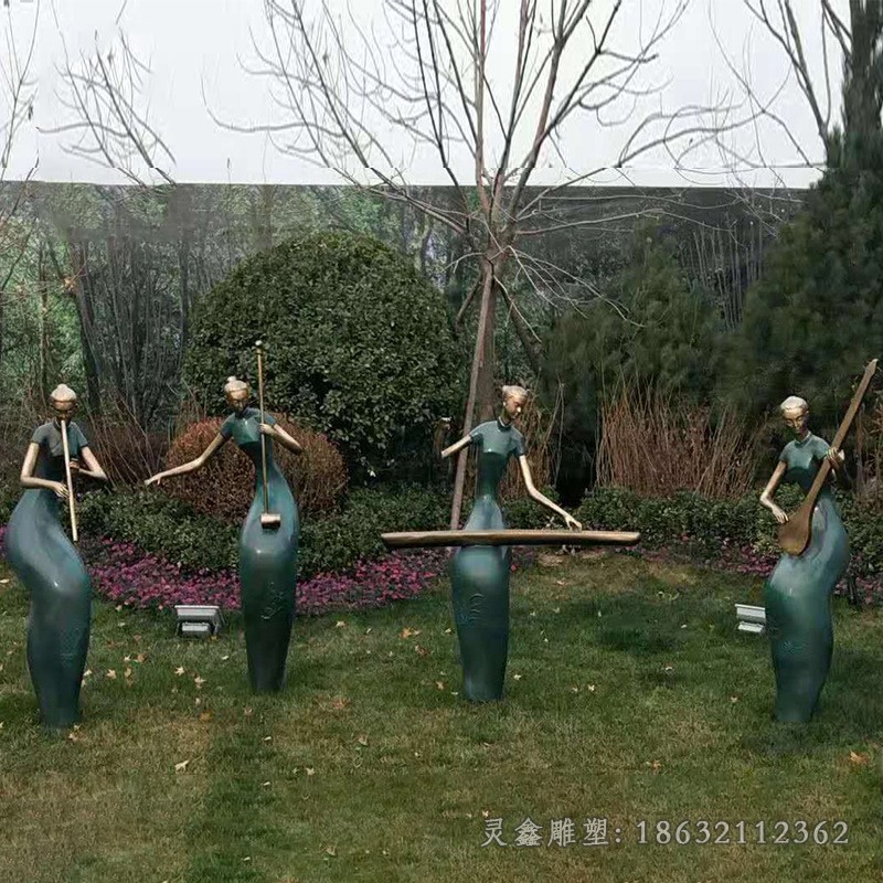 抽象演奏音乐人物景观铜雕