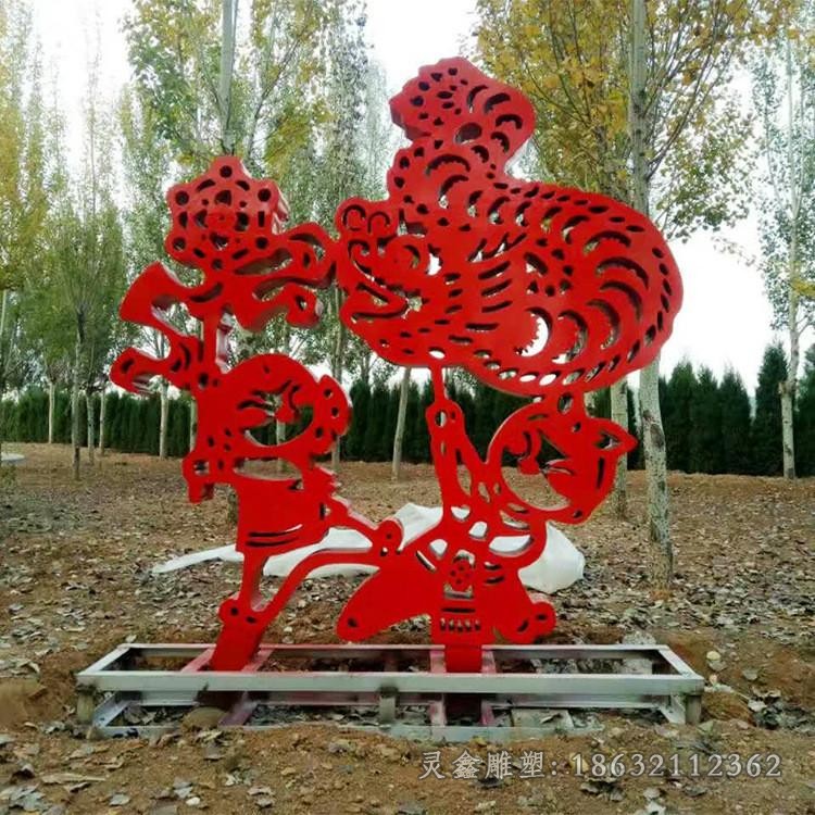 不锈钢红色剪纸城市雕塑