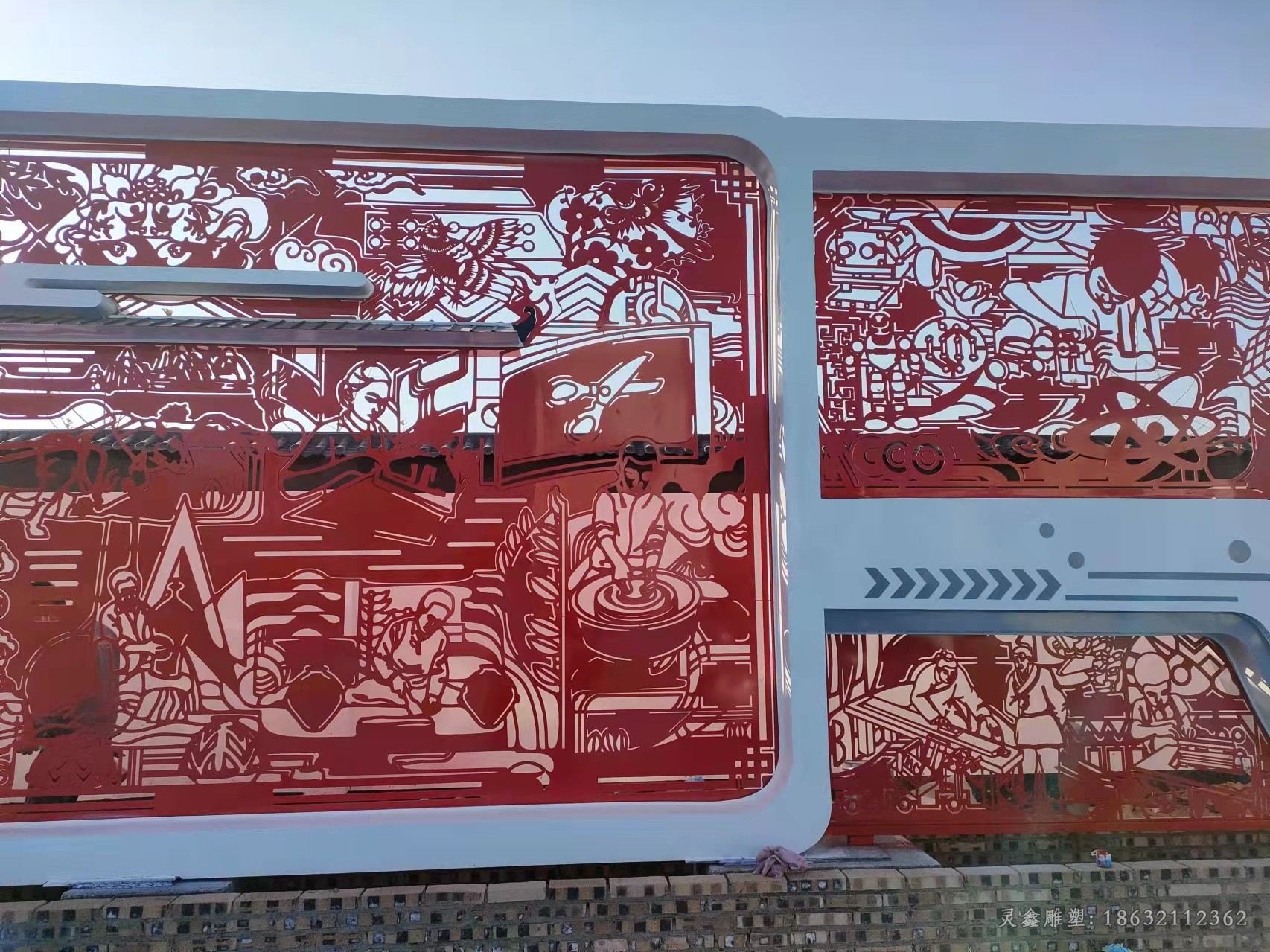 不锈钢红色剪纸校园雕塑