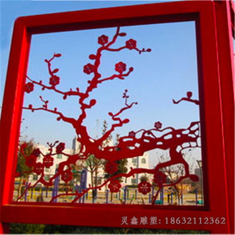 不锈钢红色剪纸庭院雕塑