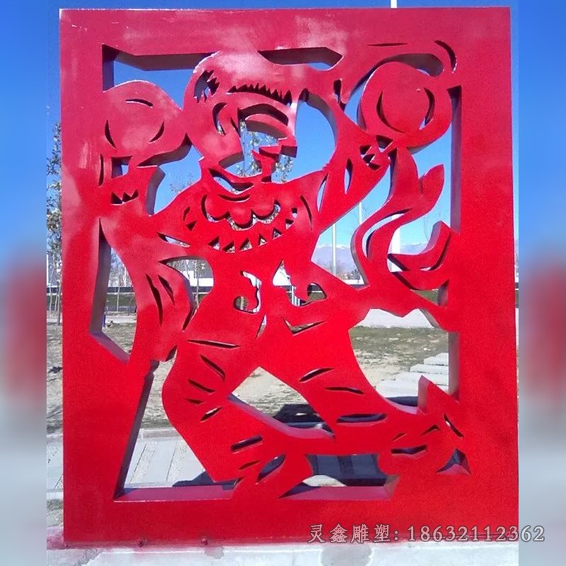 不锈钢红色剪纸街边雕塑