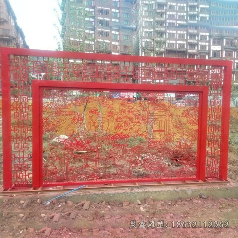 不锈钢红色剪纸抽象雕塑