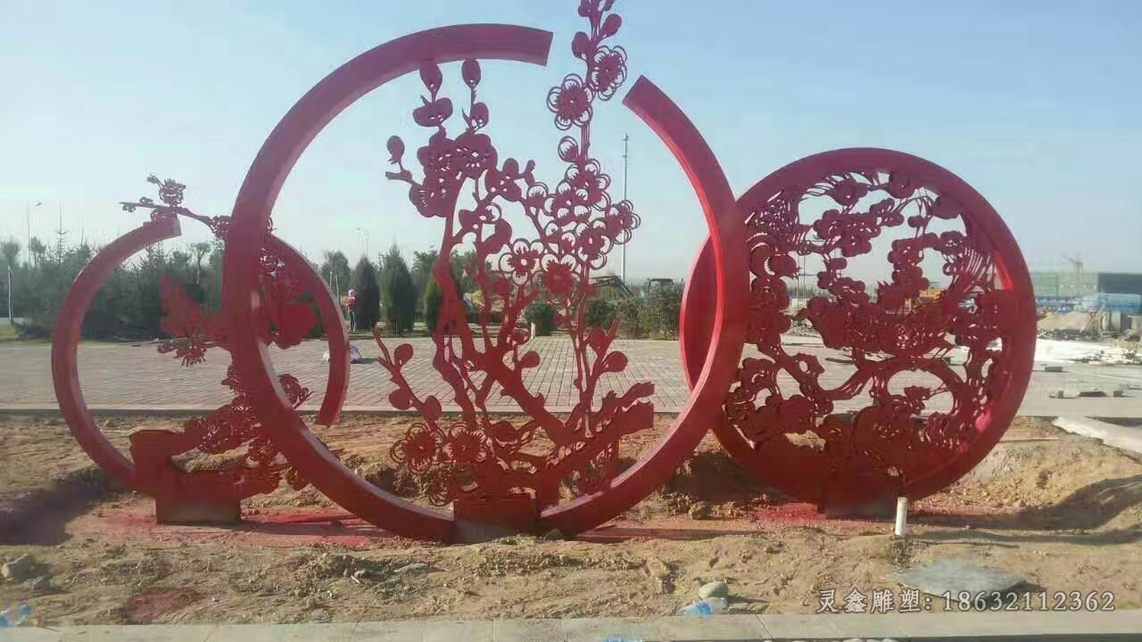 红色剪纸街边不锈钢雕塑