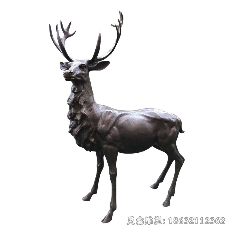 转头叉角鹿庭院铜雕