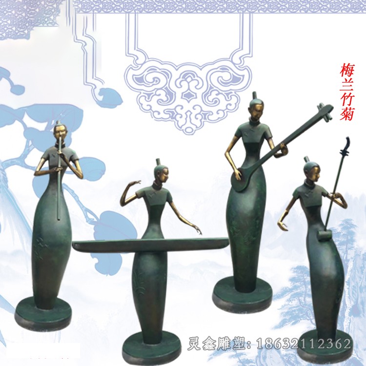 抽象人物演奏音乐城市铜雕