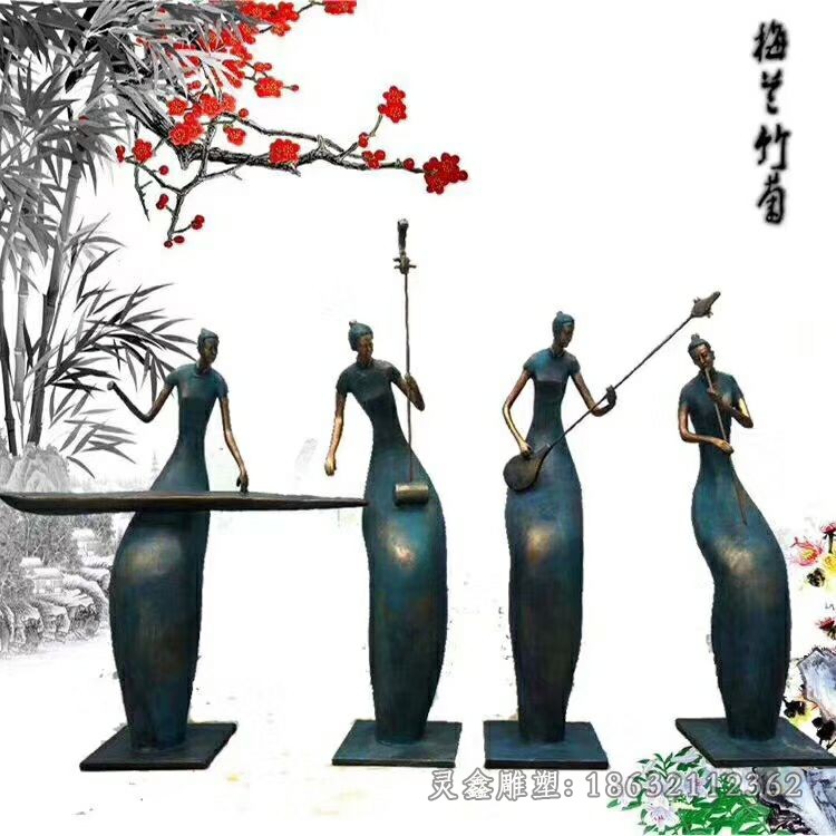 乐队演奏校园人物铜雕