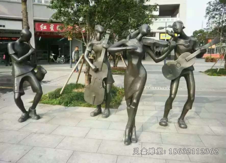 乐队演奏公园人物铜雕