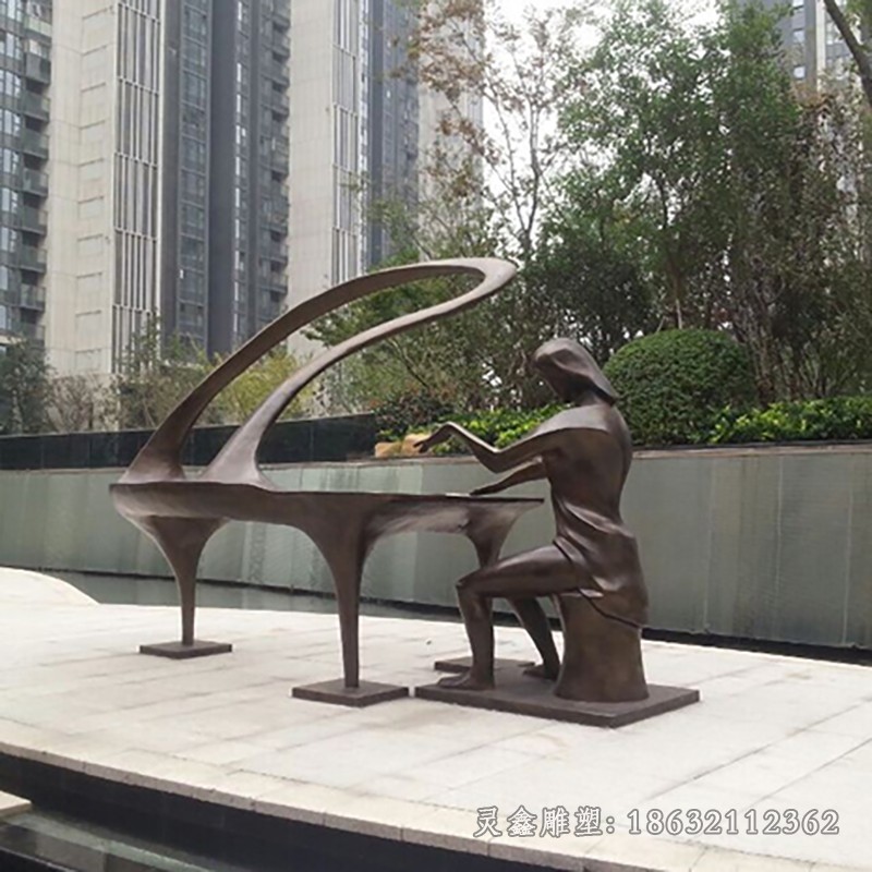 抽象人物弹钢琴景观铜雕