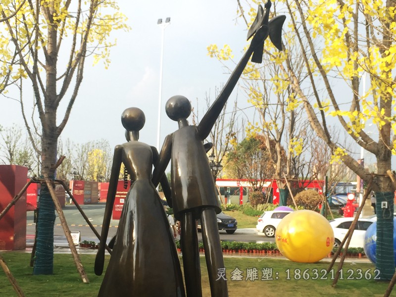 抽象情侣人物景观铜雕