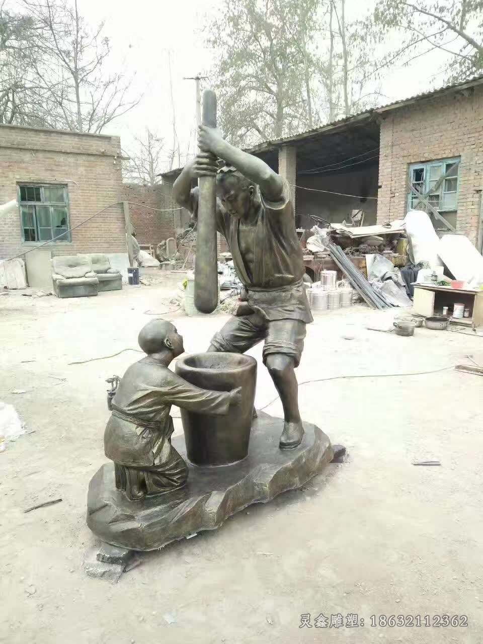 民俗小品打糍粑人物铜雕