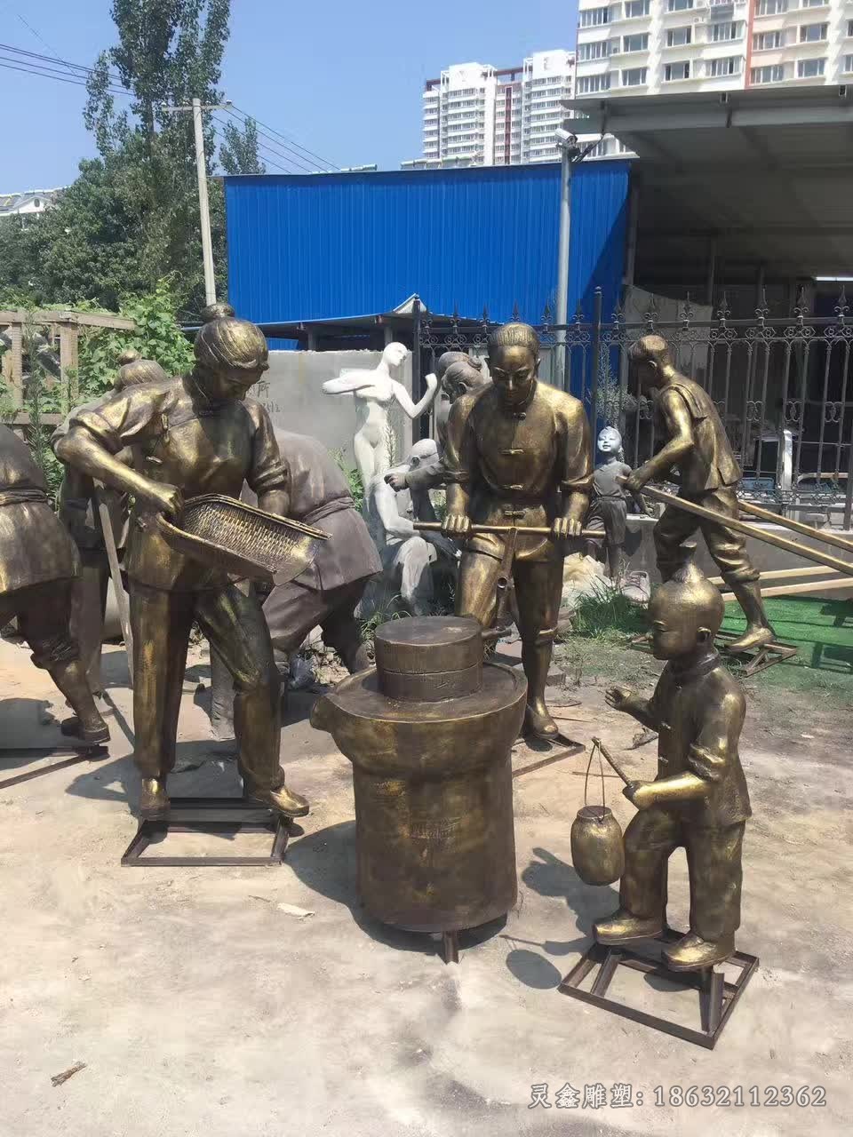 磨豆浆人物景观铜雕