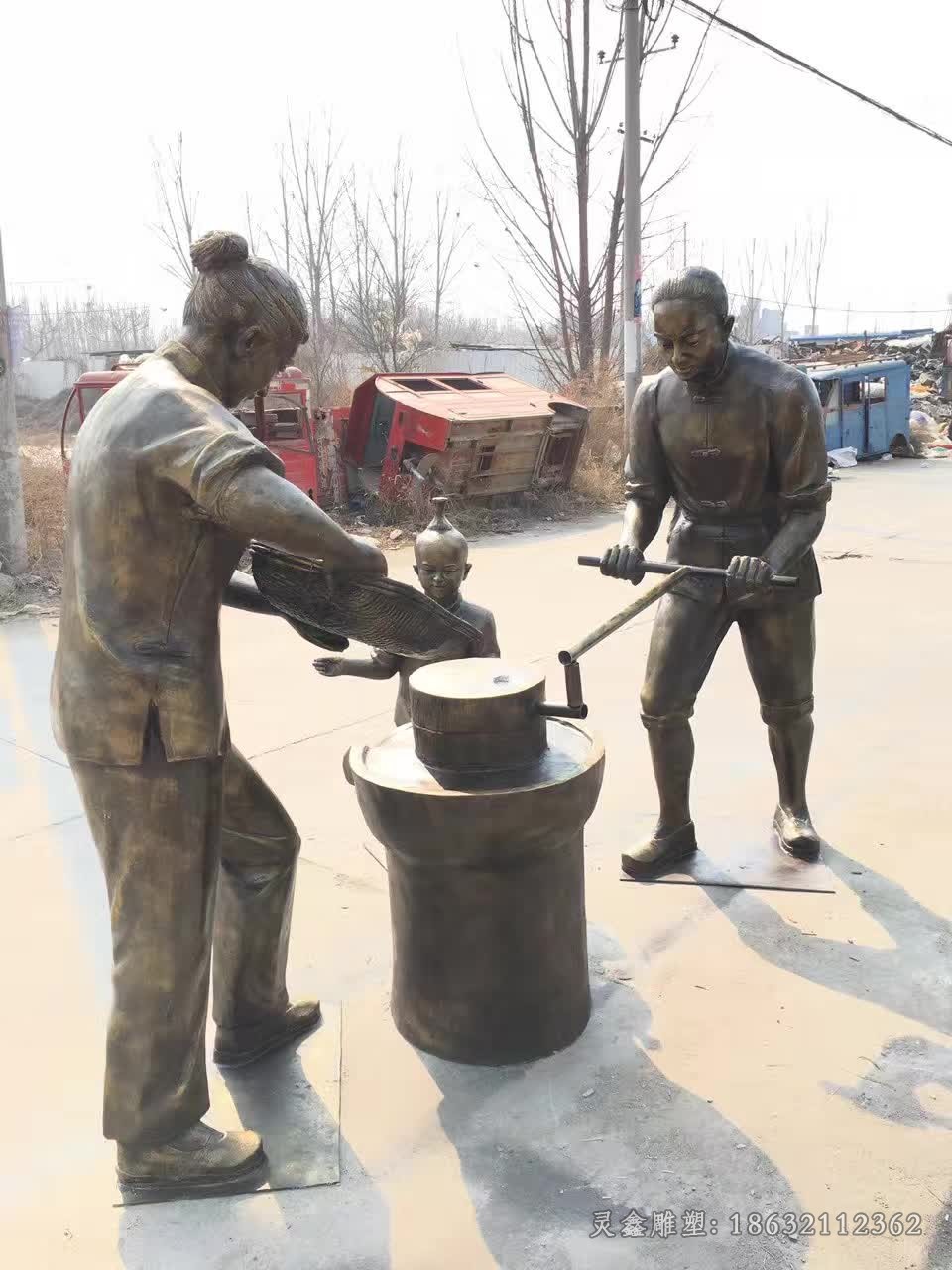 磨豆浆人物景观铜雕