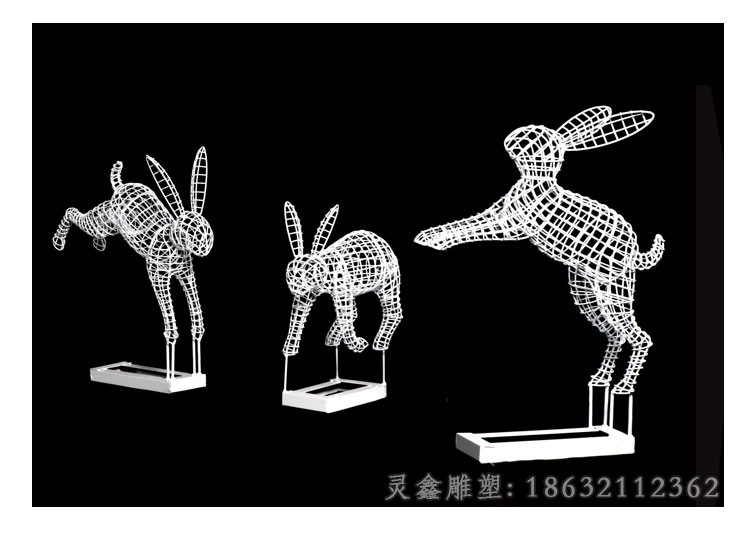 镂空兔子不锈钢抽象雕塑