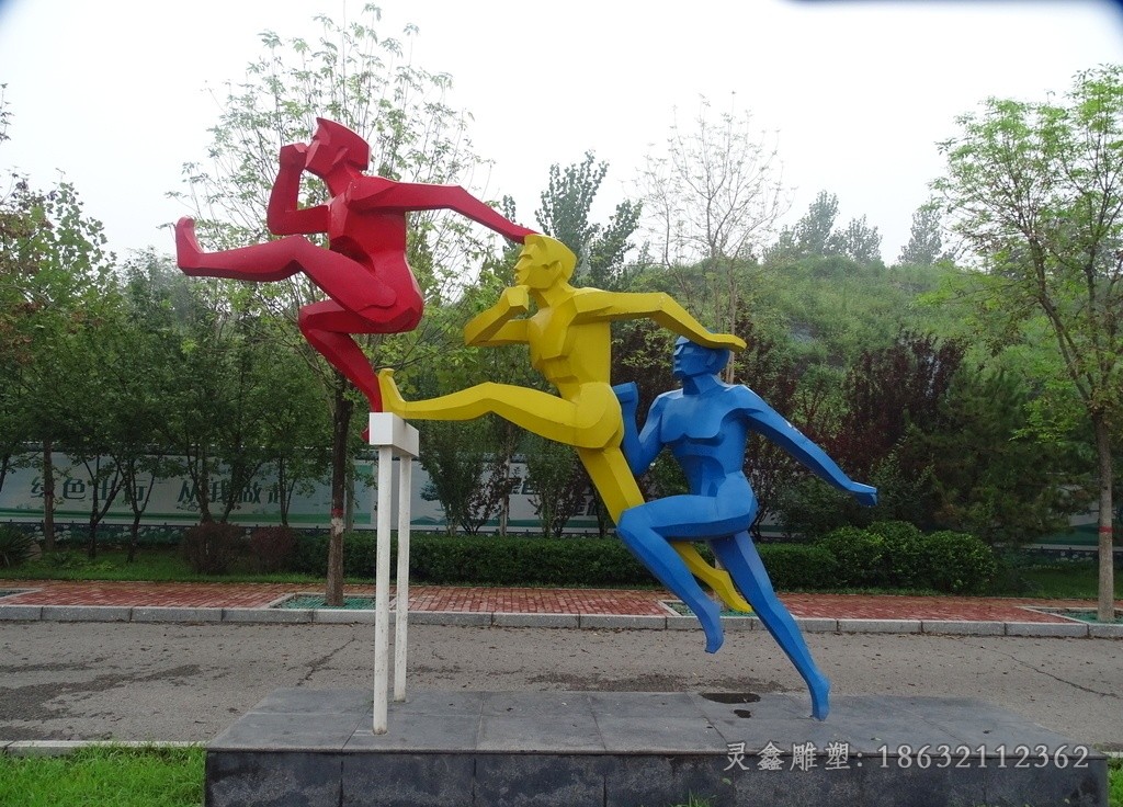 不锈钢跨栏运动人物雕塑